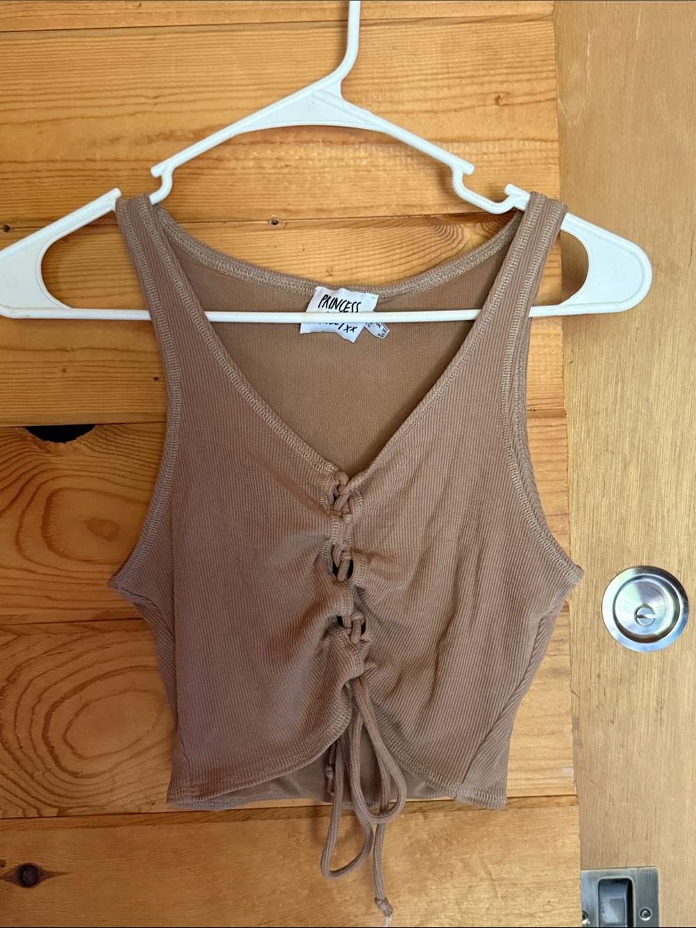 Princess Polly Brown Ribbed Lace-Up Cropped Tank